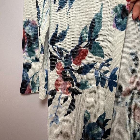 J. Jill Women's size XS White Floral Linen Blend Duster Long Cardigan Minimalist - Picture 3 of 8
